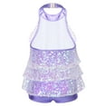 thumbnail image 2 of Mufeng Kids Girls Sparkly Sequin Dance Dress Tassel Latin Dresses Salsa Samba Performance Costume Lavender 6, 2 of 7