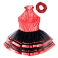 thumbnail image 3 of YONGHS Kids Girls Sparkle Hip Hop Jazz Dance Outfits Gymnastic Ballet Leotard Tutu Dress Red 12, 3 of 5