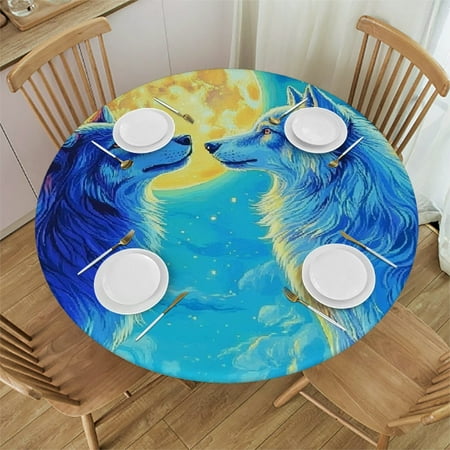 

PALNKART Wolves Moon Sky Round Tablecloth Stain-Resistant 100% Polyester 46 -50
