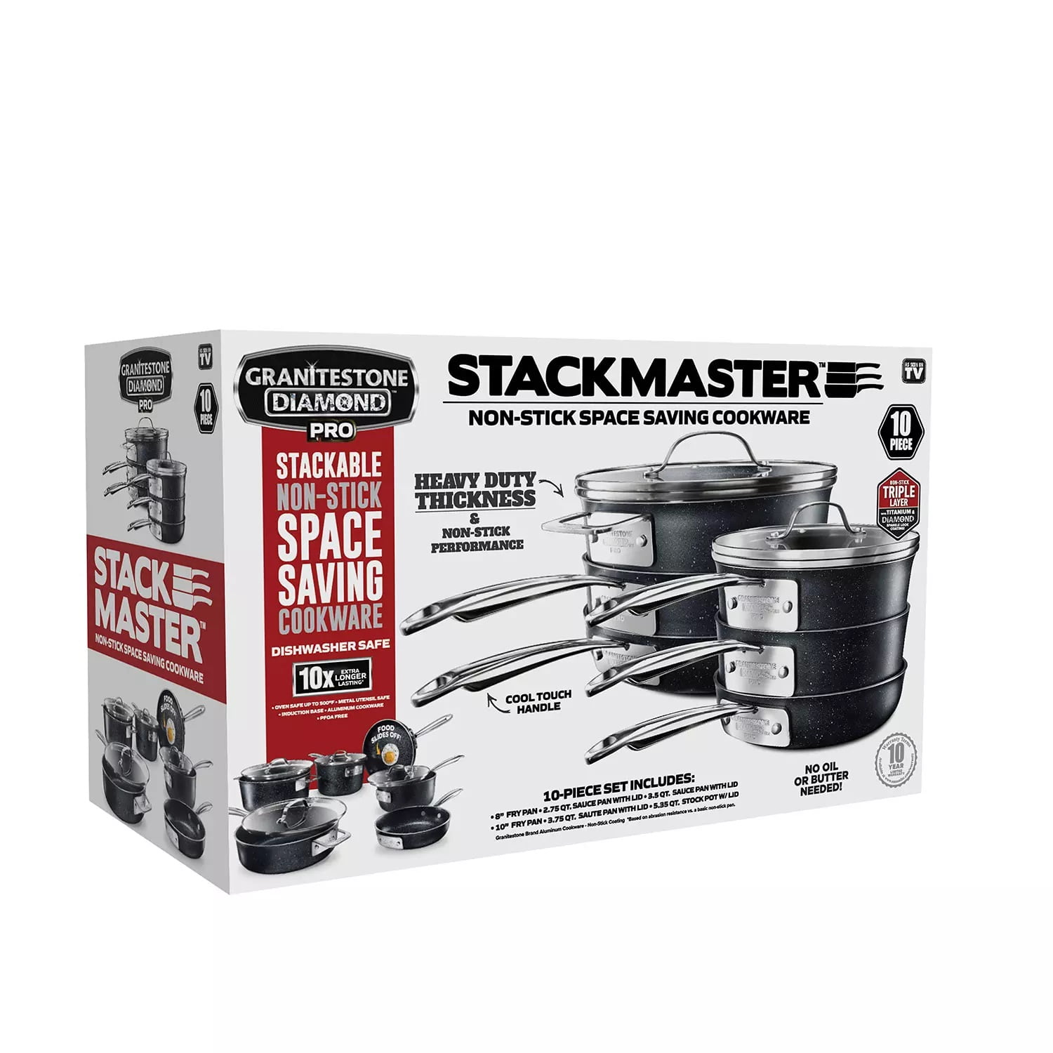 Granitestone 10-Piece Stackmaster Stackable Cookware Set –