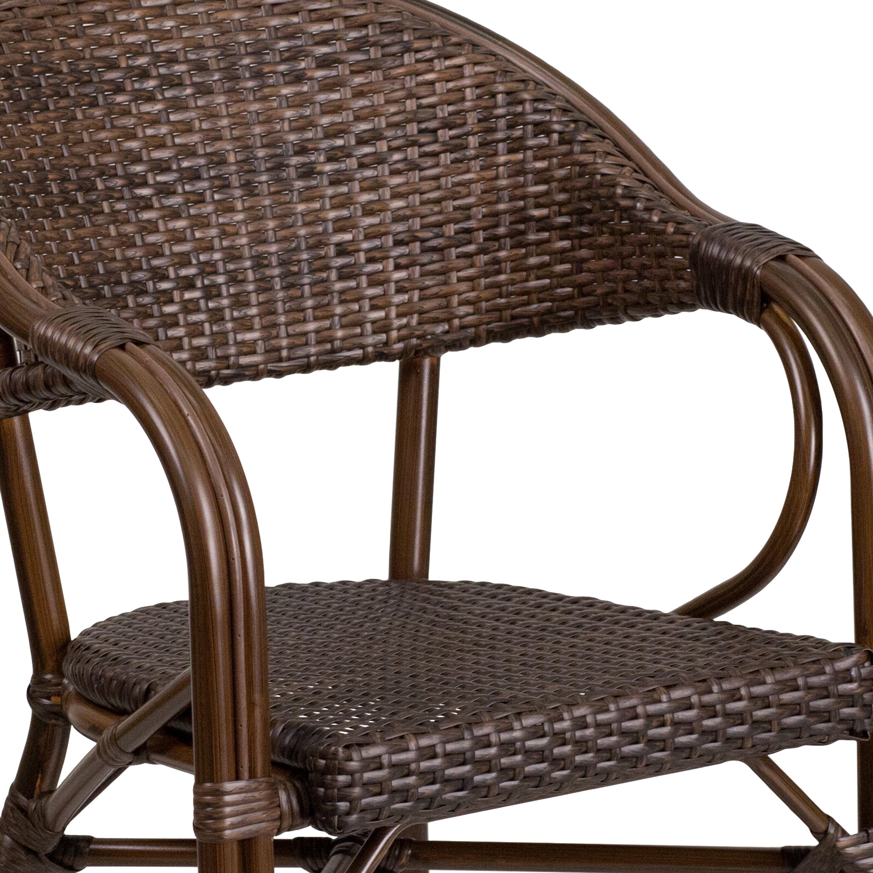 Emma + Oliver Cocoa Rattan Patio Chair with Bamboo-Aluminum Frame