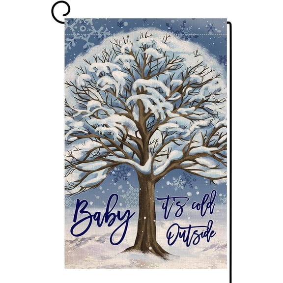 Shmbada Winter Snow Garden Flag 12x18 Vertical Double Sided Baby It's Cold Outside Christmas Holiday Outside Decorations Burlap Yard Flag
