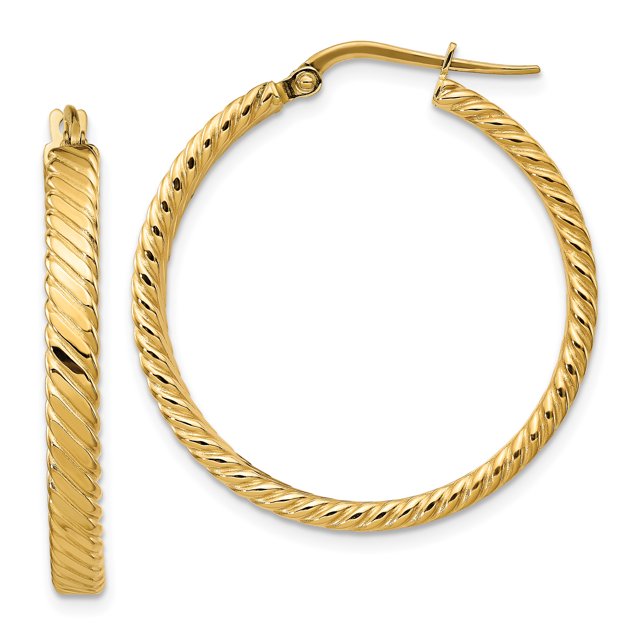 14k Yellow Gold Large 3mm Hoop Earrings Round