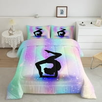 Space Star Glitter Comforter Set Twin Size, Gymnastics Bedding Set Gymnast Gifts , Gymnastics Lover Bedding Comforter Sets Tie Dye Starry Sky Duvet Insert Rainbow Room Decor, Purple Teal