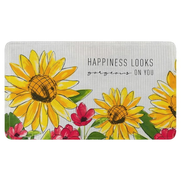 Text Sunflower Flowers (4) Door Mat Welcome Door Mat for Front Door, Home Entrance, Yard, Floor, Patio, Non Slip Spring Summer Welcome Mat Indoor Outdoor Doormat 30"*17"