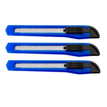 3 Blue Utility Knife Box Cutters Heavy Duty Industrial Strength