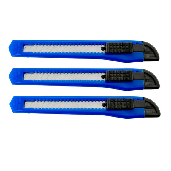 3 Blue Utility Knife Box Cutters Heavy Duty Industrial Strength