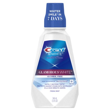 Crest 3D White Glamorous White Alcohol Free Multi-Care Whitening Mouthwash, Fresh Mint, 32 fl oz (946 (Best Whitening Mouthwash Uk)