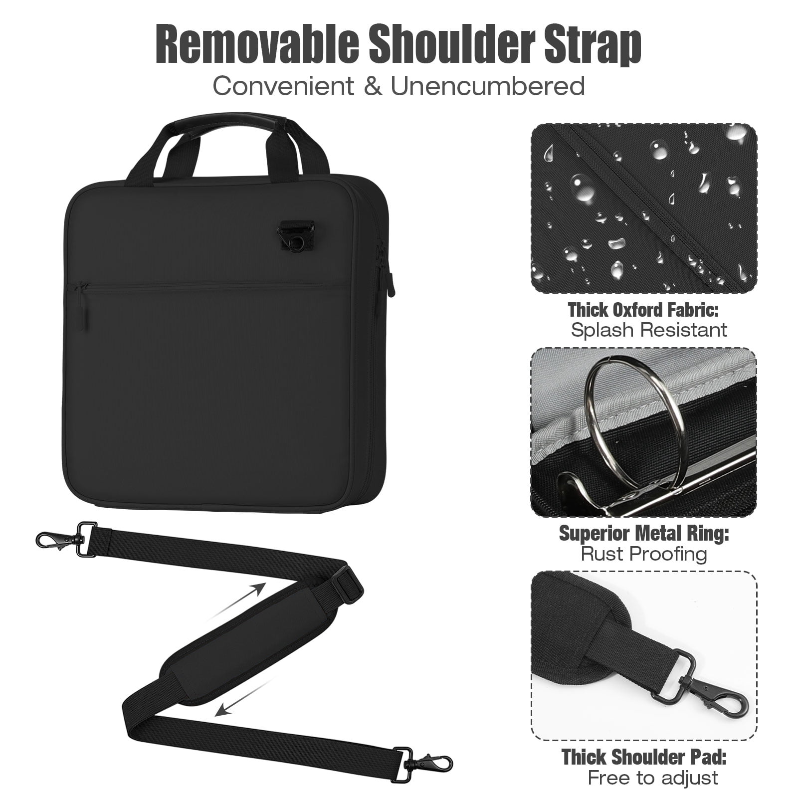 MoKo Zipper Binder, 2 inch 3 Ring 500 Sheet Capacity Multi-Pocket Binder, Black