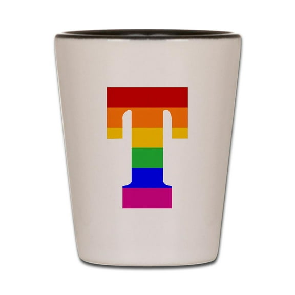 CafePress - Rainbow Letter T - White/Black Shot Glass, Unique and Funny Shot Glass