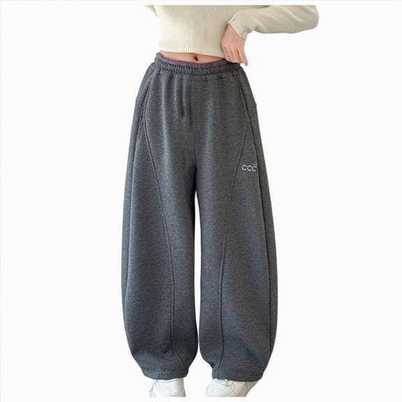 CAICJ98 Girls Pants Y2K Wide Leg Sweatpants Drawstring Waist Jogger Pants with Pockets (Dark Gray,5-6 Years)