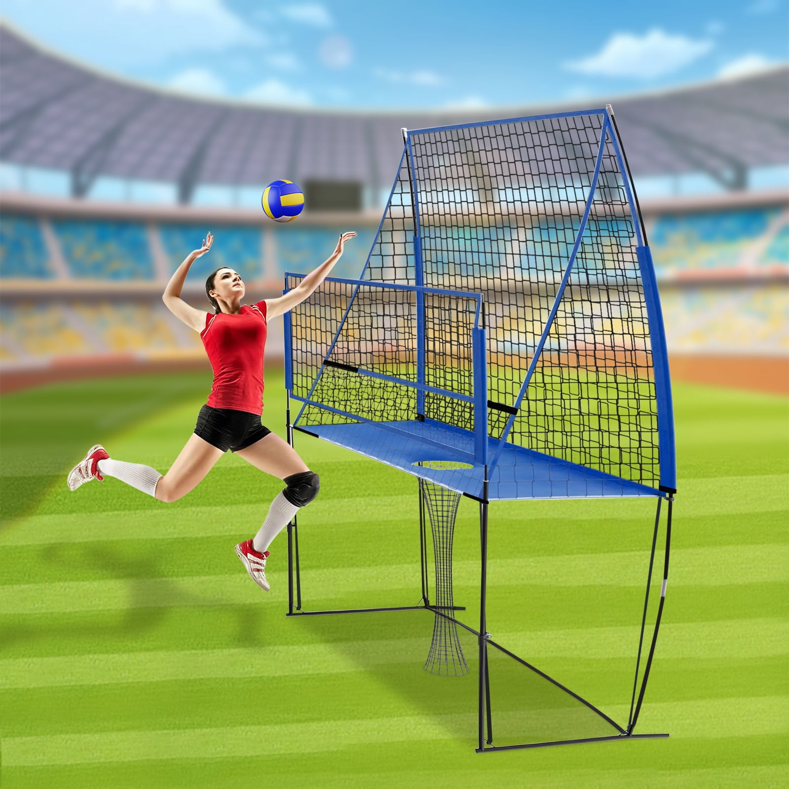 Blue Adjustable Volleyball Training Net – 8ft to 6.5ft Height, Multi-Sport Use for Badminton & Tennis – Durable Nylon & Steel – Easy Setup, Portable
