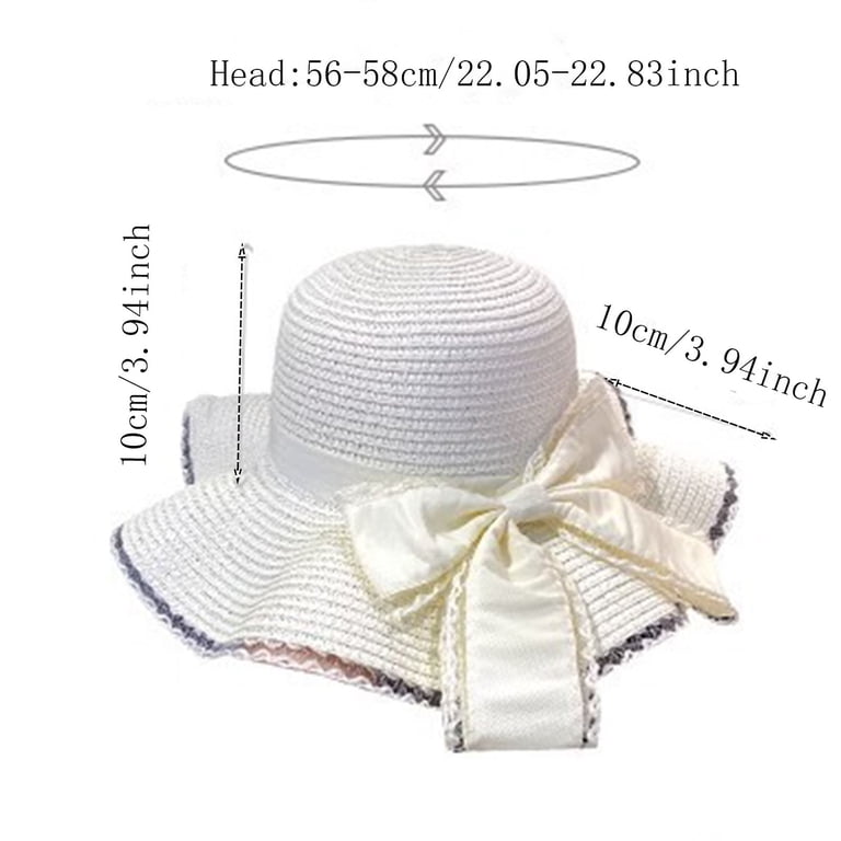 Risckoth Women's Straw Sun Hat Wide Brim Ribbon Bow Detail Lace