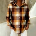 thumbnail image 4 of Xunmmm Button Down Shirts For Women Patchwork Pullover Plaid Printed Casual Long Sleeve Shirt Womens Blouses Coffee M, 4 of 7