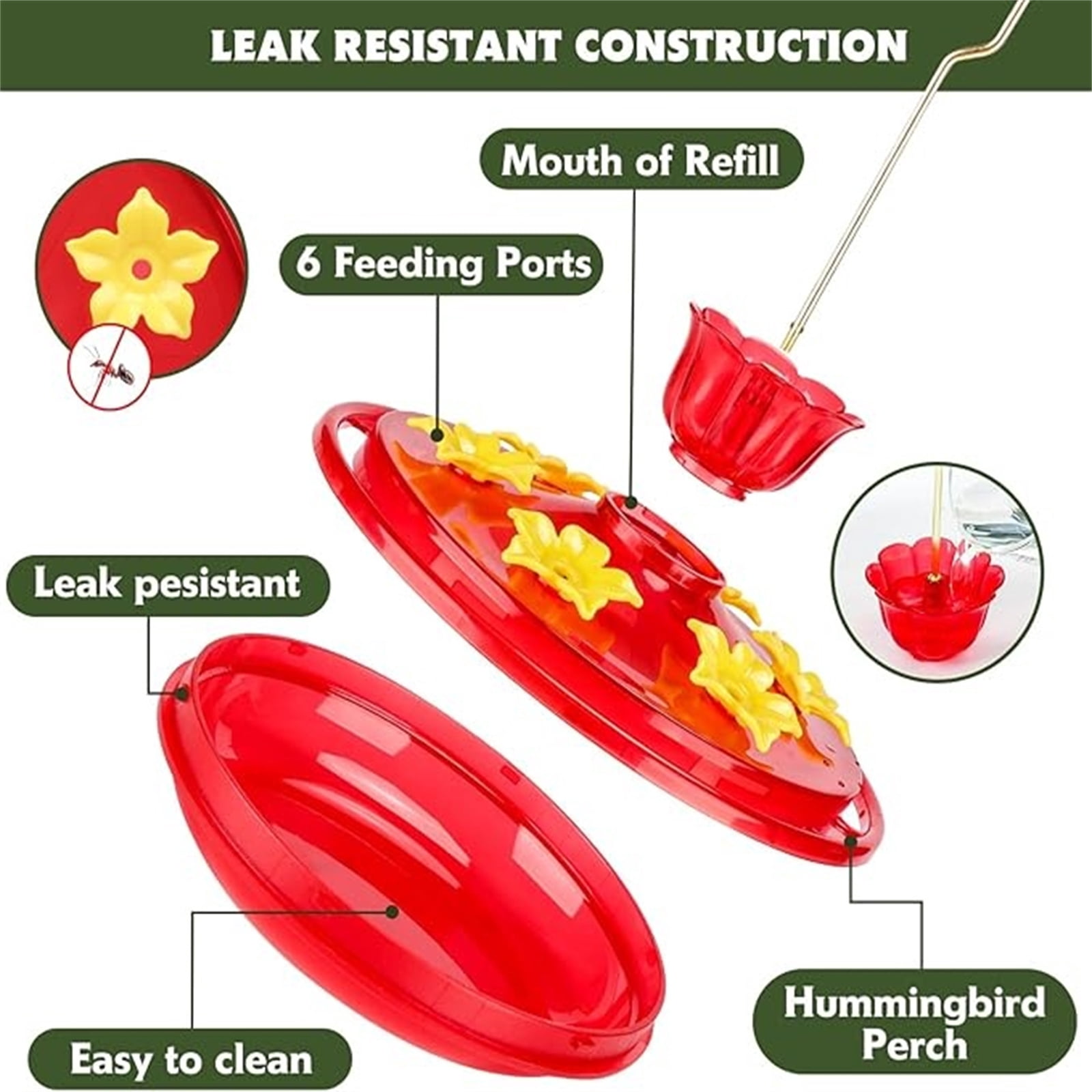 Hanging Bird Feeder with Built-in Ant Moat - Red Flower Design, 360° Perch for Easy Viewing, Durable Outdoor Garden Bird Feeder, Bird Feeder for Outdoors Hanging, Window Bird Feeder
