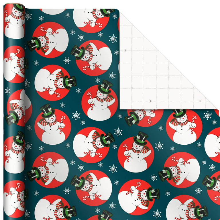 Hallmark Vintage Christmas Wrapping Paper Cut Lines on Reverse (3 Rolls:  120 sq. ft. ttl) Dancing Santas, Classic Snowman, Merry, Jolly, Happy
