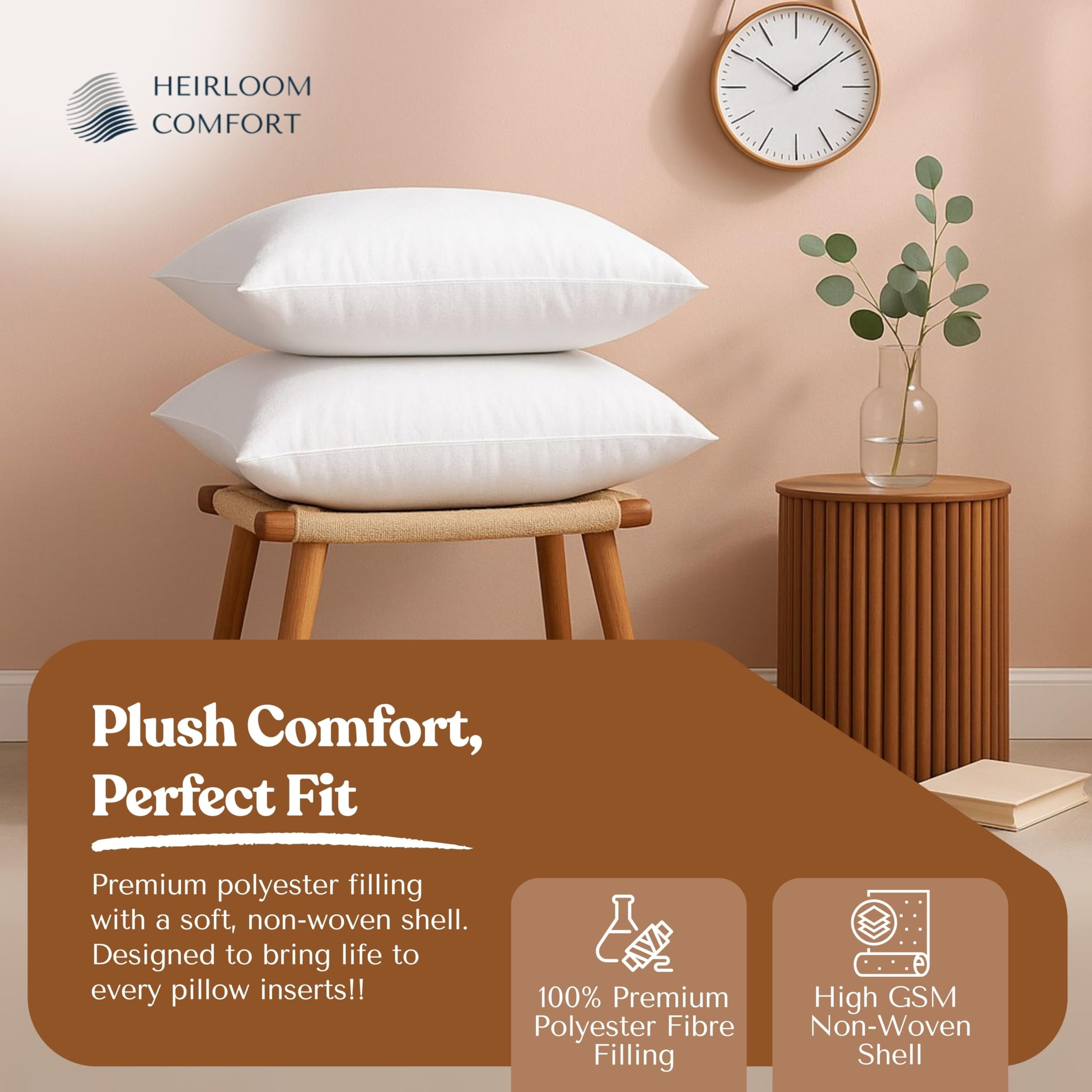 Heirloom Comfort Throw Pillow Inserts (Pack of 4, 18"x18", White, Polyester) - Square Cushions for Bed, Couch, or Reading Nook - Soft Fill for Support, Layering & Interior Design