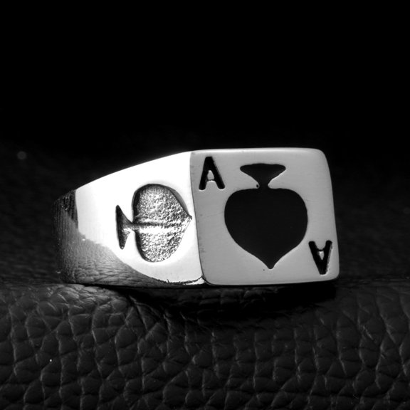 Men's Stainless Steel Ace of Spades Poker Card Lucky Ring Multicolor