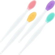 4 Pieces Silicone Exfoliating Lip Brush Tool Double-sided Soft Lip Brush for Smoother and Fuller Lip Appearance (Yellow, Purple, Mint Green, Pink)