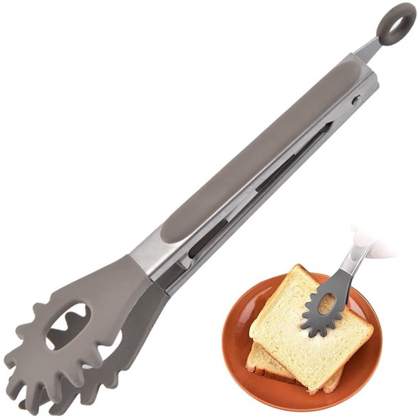 Pinzas para pasta grises Pinzas de silicona para chef Pinzas para pasta Pinzas para servir Pinzas para ensalada de acero inoxidable Pinzas para postres Se pueden colgar. Sincero Electrónica