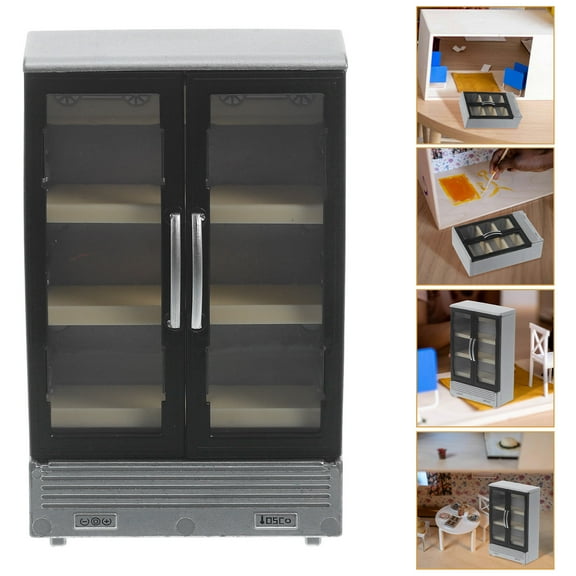 STOBOK Dollhouse Miniature Fridge Silver Plastic 1Set Storage for Desktop Decoration