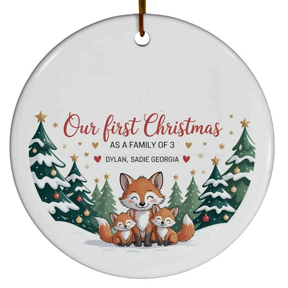 Our First Christmas As A Family of 3 Ornament 2025, Fox Family of 3 Christmas Ornament Gift for New Dad Mom Baby, Family of Three Christmas Ornament Gift