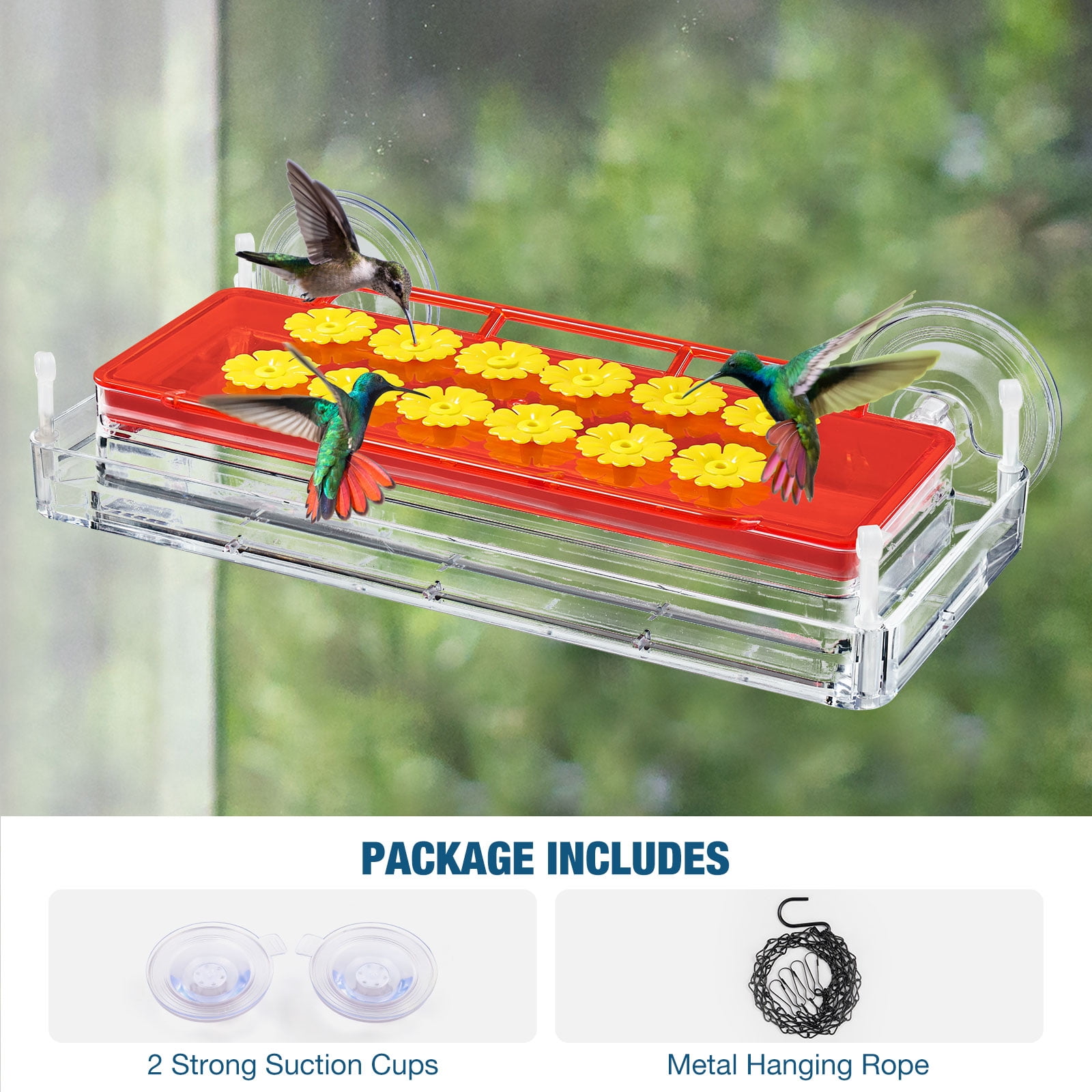 Kingsyard Dual-Use Hummingbird Feeder for Outdoors Hanging & Window Installation, 26 oz, 12 Ports