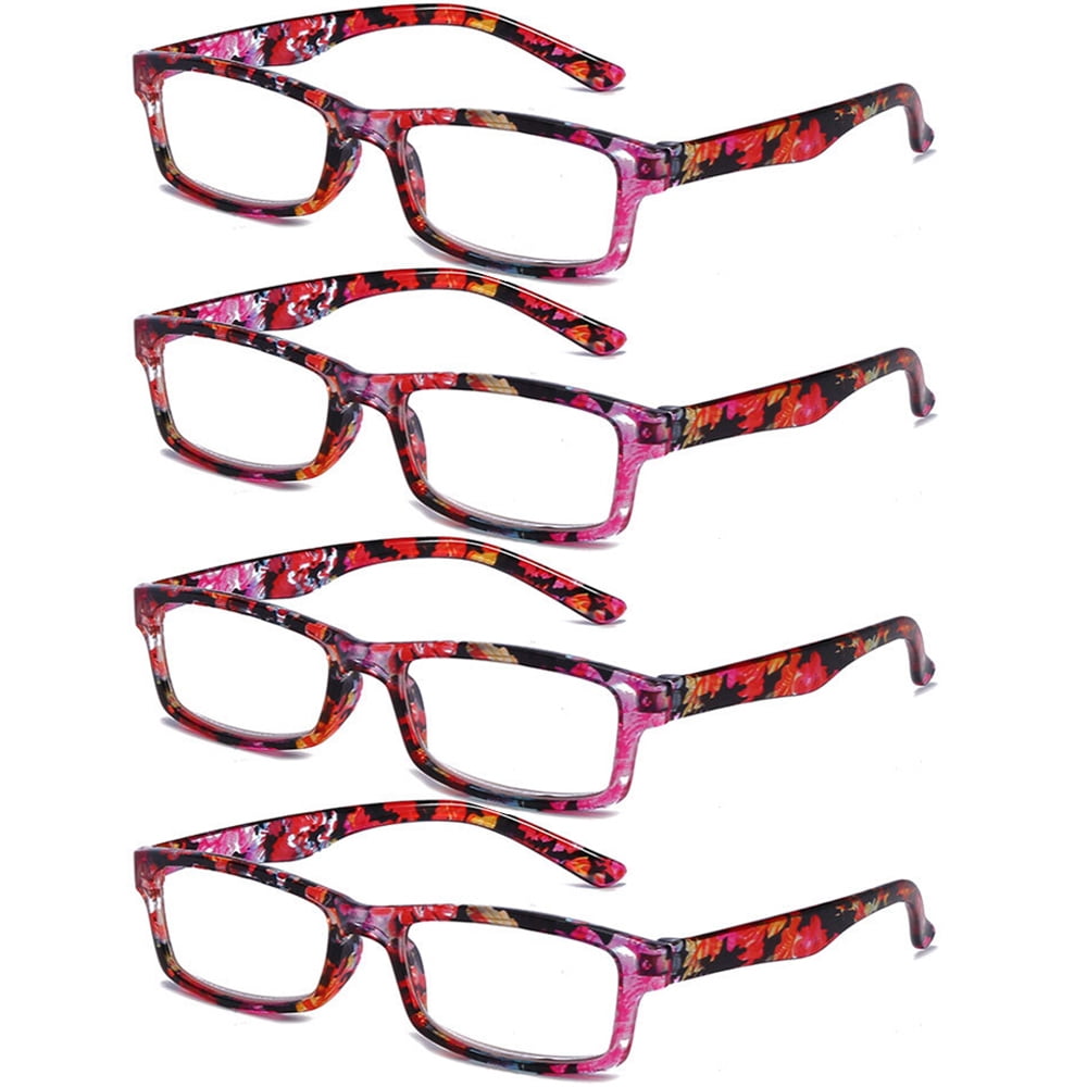 4 Pack Spring Hinges Reading Glasses Rectangle Readers Presbyopic
