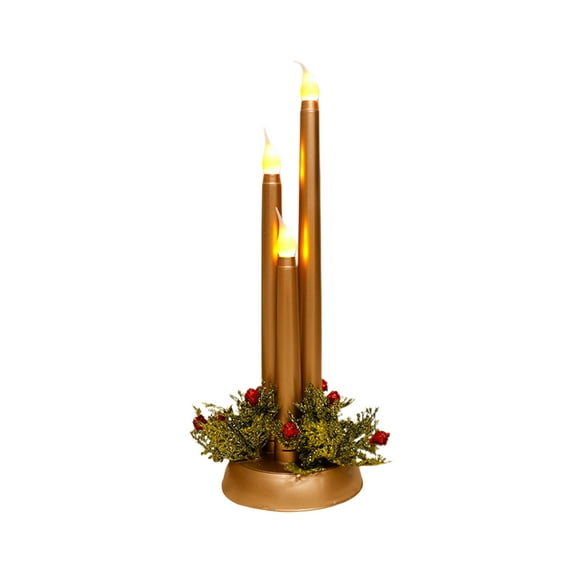 11.81Inch Christmas LED Flameless Candles, 3 in 1 Flameless Taper Short Candles Decorated with Faux Holly Leaves & Winter Berries, Candle Lights for Xmas Centerpiece Holiday Decorations