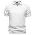 thumbnail image 5 of Polo Shirts for Men Golf Solid Color Shirt Business Casual Short Sleeve Knit Silk Smooth Drape Comfortable Collar Mens Shirts White L, 5 of 6