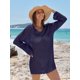 thumbnail image 5 of Traje de baño ANRABESS, traje de baño de ganchillo, cuello en V, malla, azul marino, 5 of 6