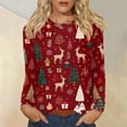 thumbnail image 2 of WTOBBY Women's Fashion Christmas Print Round Neck Long Sleeve Pullover Top, Holiday Themed Tree and Snowflake Design Sweater for Women,Wine S, 2 of 5