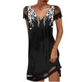 thumbnail image 1 of EQWLJWE Robes pour Femmes Robes pour Femmes Mode 2023 Femmes Décontracté Col en V Imprimé Ample Dentelle Couture Manches Courtes Robe Jupe, 1 of 5
