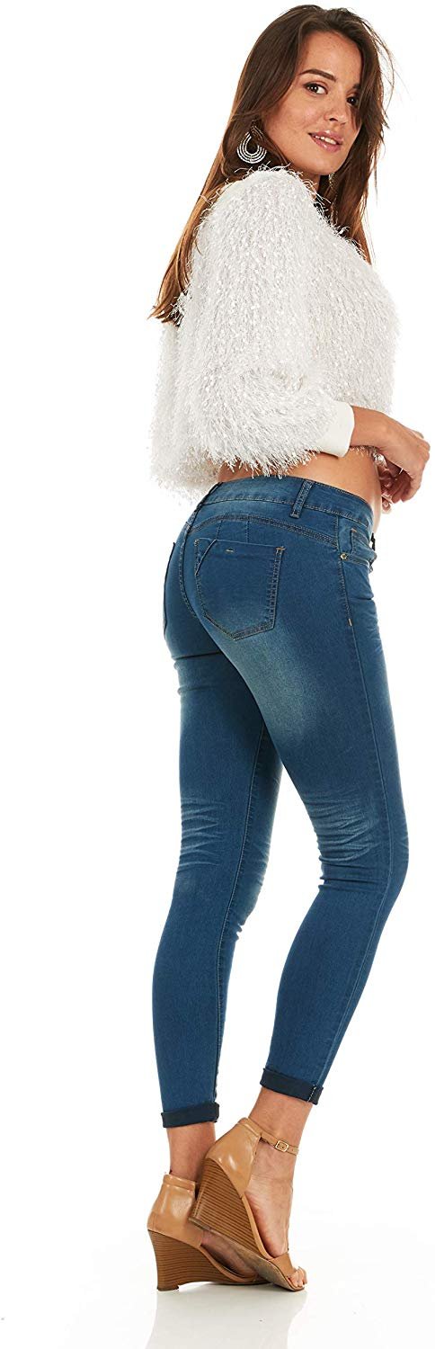 Cover Girl Basic Cuffed Skinny Jeans for Women Juniors Stretchy Denim Size 1 Dark Blue - image 5 of 7