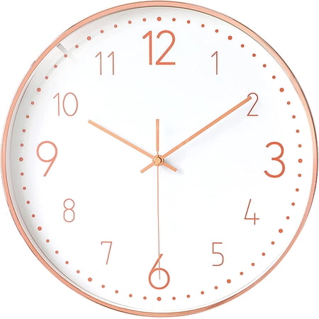 Modern Minimalist Rose Gold on White Silent Wall Clock With Glass Top (Numerical Dial) Modern Minimalist Rose Gold on White Silent Wall Clock With Glass Top (Numerical Dial)