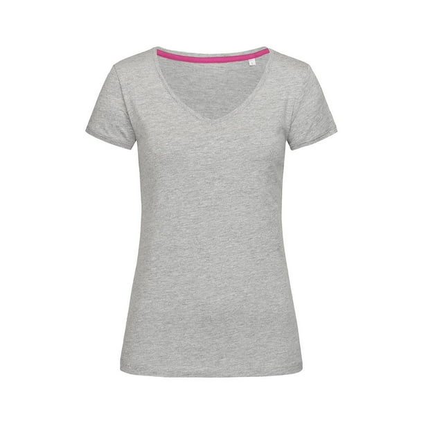 Stedman - Camiseta de cuello en pico modelo Megan para mujer (Gris Jaspeado)