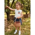 thumbnail image 4 of BemeyourBBs Toddler Baby Girls Summer Clothes Little Girl Cherry Denim Outfits 3D Cherry Lettuce Trim Ribbed Tank Tops and Elastic Embroidery Jeans Denim Shorts Set, 4 of 9