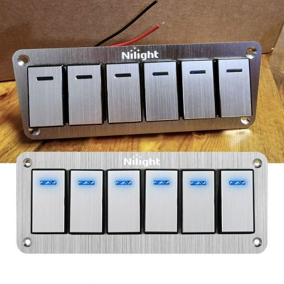 Nilight 6 Gang Rocker Switch Panel 3 Pin on off Pre-Wired Rocker Switch Blue Led Waterproof Aluminum Panel for 12V 24V Automotive Cars Marine Boats UTV Truck Jeeps