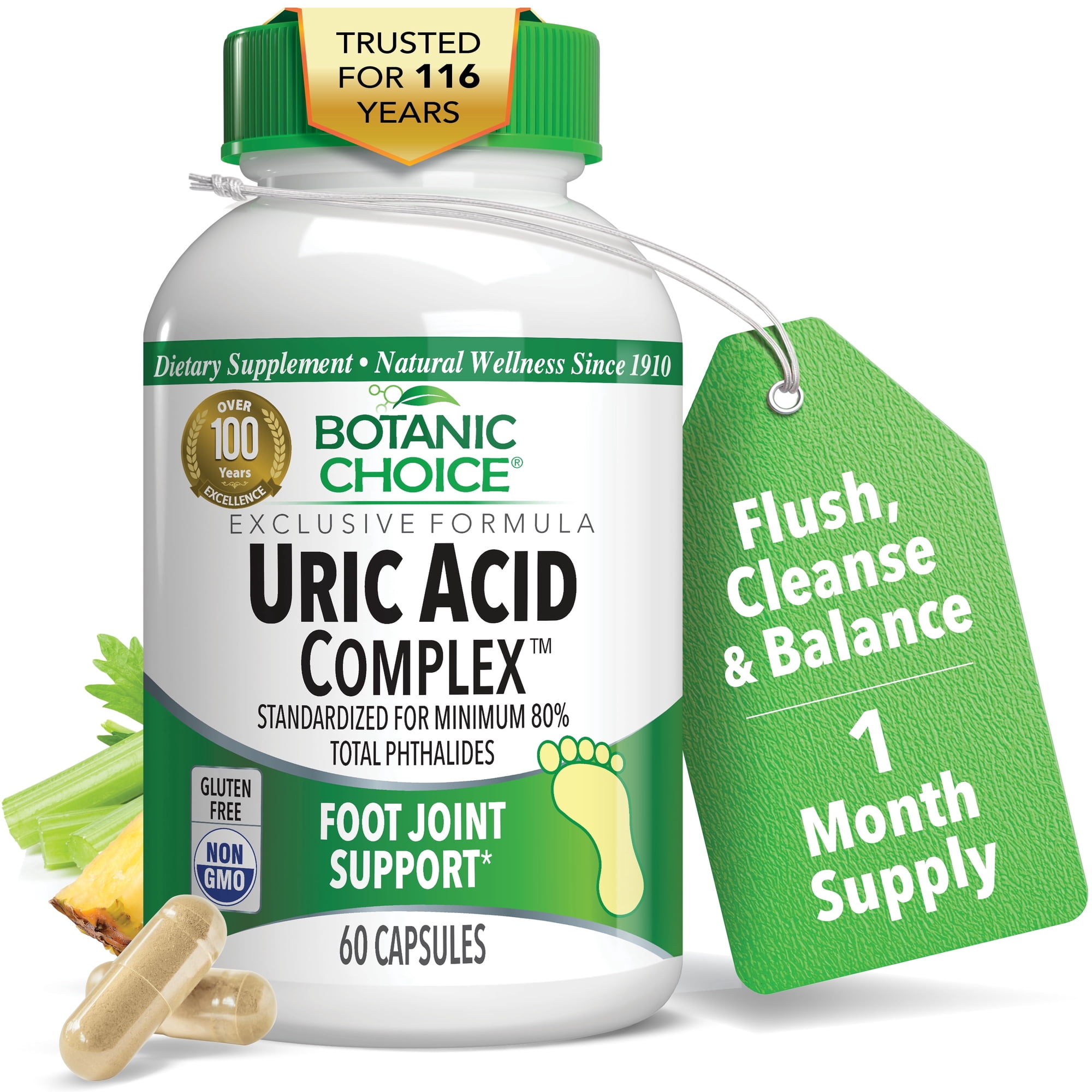 Botanic Choice Uric Acid Complex™ Foot Joint Dietary Supplement, ,Control Uric acid ,Digestive & Stomach Support, 60 capsules