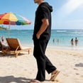 thumbnail image 4 of Awwp Men Set Summer Matching Set for Men Holiday Shor Sleeve Shirts 2 Piece Sets Trendy Long Pants Button Button With Hooded Black L, 4 of 7