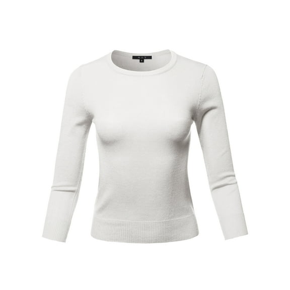 A2Y Women's Basic Casual Colorful 3/4 Sleeve Knit Pullover Sweator Top Ivory XL