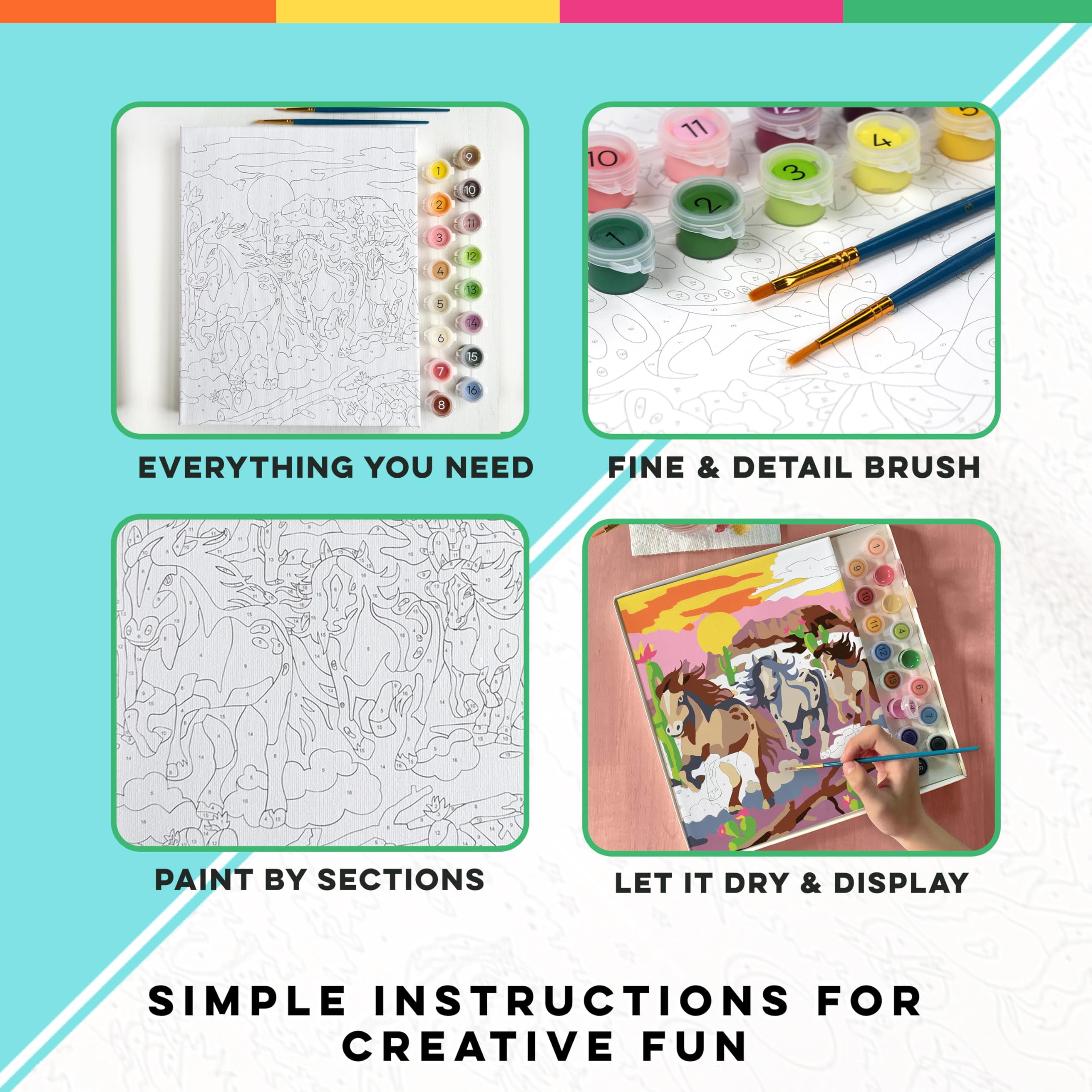 Bright Stripes iHeartArt Paint By Number Kit - Wild Horses