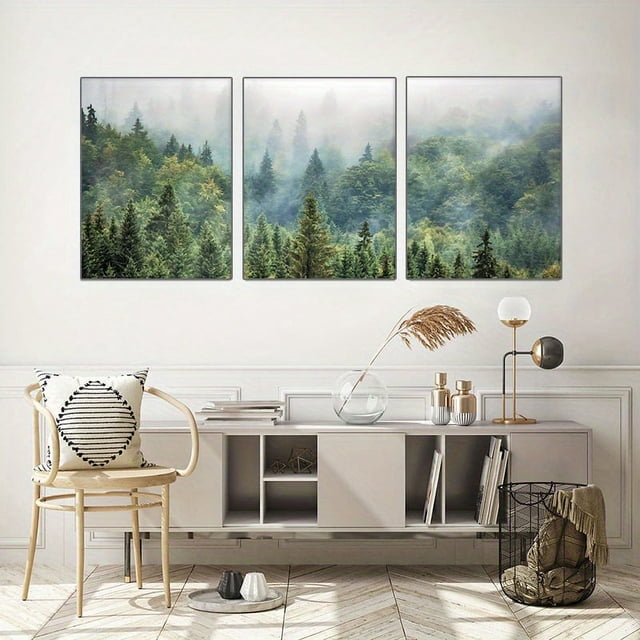 3pcs Landscape Chinese Style Forest Green Canvas Painting Posters And Prints Wall Art Living Room Decor