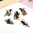 thumbnail image 3 of Broche creativo con forma de cuervo y flores con lazo en forma de media luna, con plumas negras de cuervo, ropa de moda divertida, 3 of 6