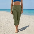 thumbnail image 4 of JOANKDMI Linen Capri Pants for Women No Drawstring Elastic Waisted Straight Leg Comfortable Side Slit Bottoms Summer Casual Vacation Beach Trousers with Pockets, 4 of 8
