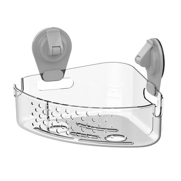 Mainstays Wall-Mounted Corner Suction Bath Basket, Easy to Install Shower Caddy, No Tools, Clear