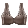 thumbnail image 3 of UVEASISHA Women's Front Closure Wireless Bra V Neck Seamless Everyday Bralette Floral Lace Trim Beauty Back Comfort Lounge Underwearr Coffee 40, 3 of 7