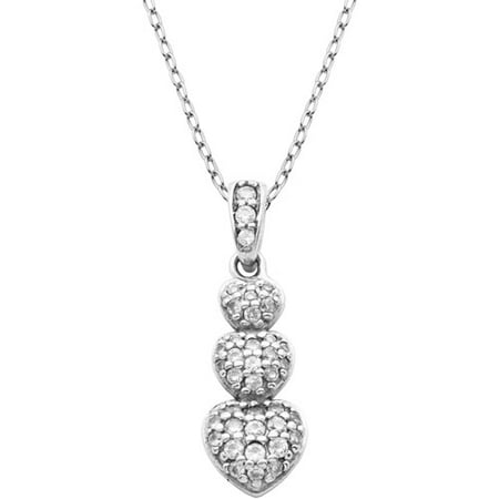 - Round-Cut Clear CZ Rhodium-Plated Sterling Silver Puffed Stacked Heart Pendant, 18