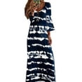 thumbnail image 1 of Women Casual Long Sleeve Tie-dye Gradient Print Dress V Neck Loose Maxi Dress Ladies Casaul Boho Beach Sundress Plus Size S-5XL, 1 of 2