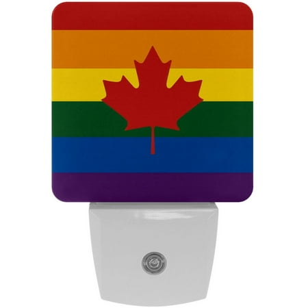 

LED Night Light Lamp with Smart Sensor Dusk to Dawn Sensor 2-Pack for Bedroom Bathroom Hallway White 0.5W Plug-in Lgbt Canada Flag Rainbow